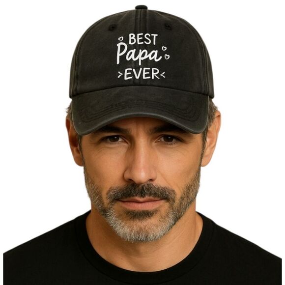 Rocking The Best Papa Ever Black Baseball Cap Hat - Picture 1 of 7